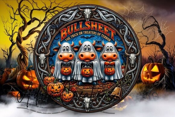 Download Halloween Cow Round Sign, Wreath Png - Round Collection