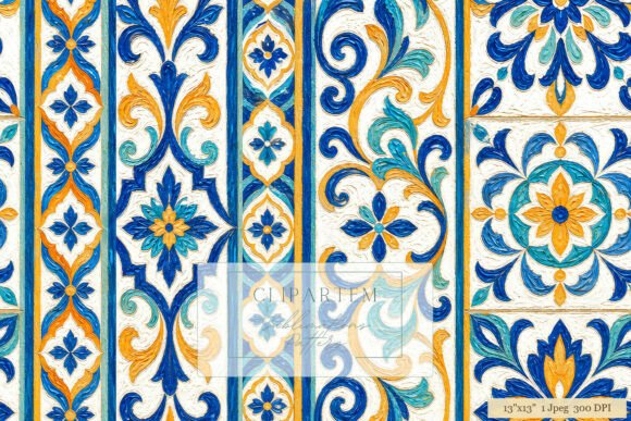 Download Mediterranean Tile Pattern Blue Gold - Gold Collection